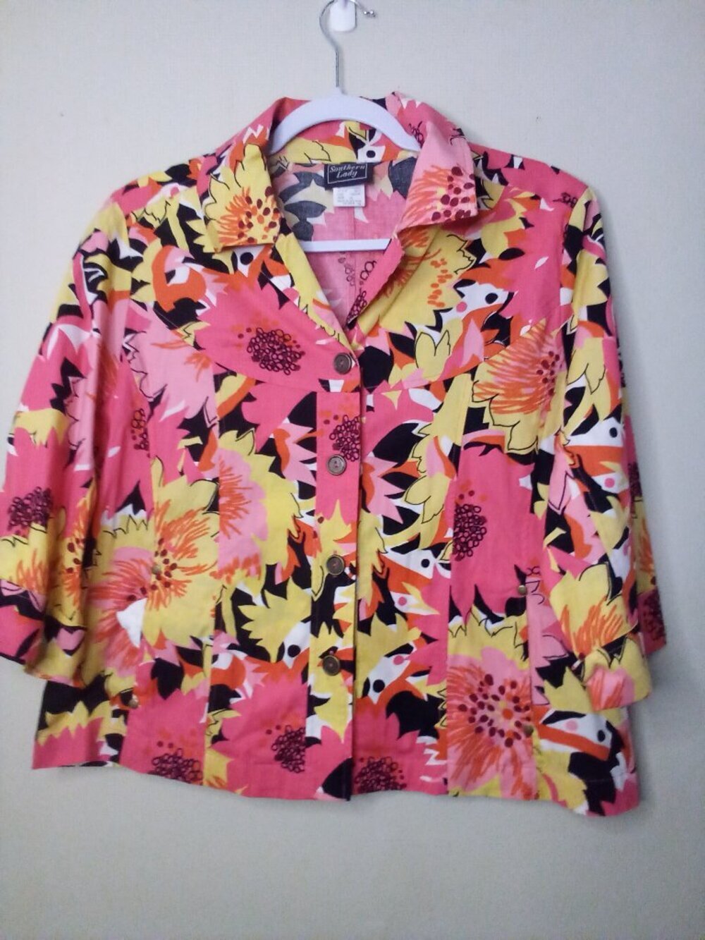 Southern Lady Blouse Women 12 Button Up Half Sleeve Floral Colorful